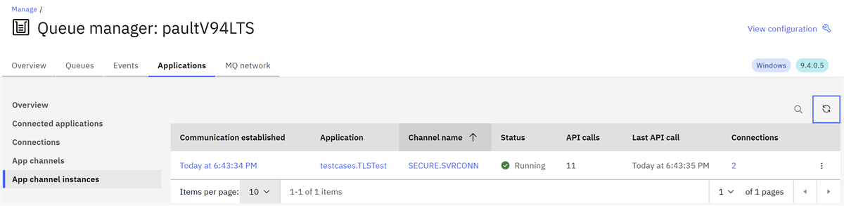 Here, the connections created from cf1 and cf2 are both sharing the same instance of the SECURE.SVRCONN channel.